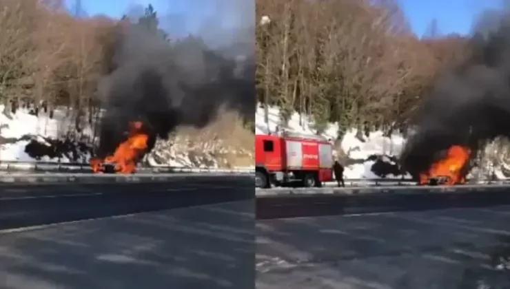 Bolu Dağı’nda Mercedes Yangını, Trafik Kilitlendi!