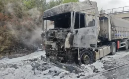 Tır yangını: Patlayan lastik büyük hasara yol açtı!
